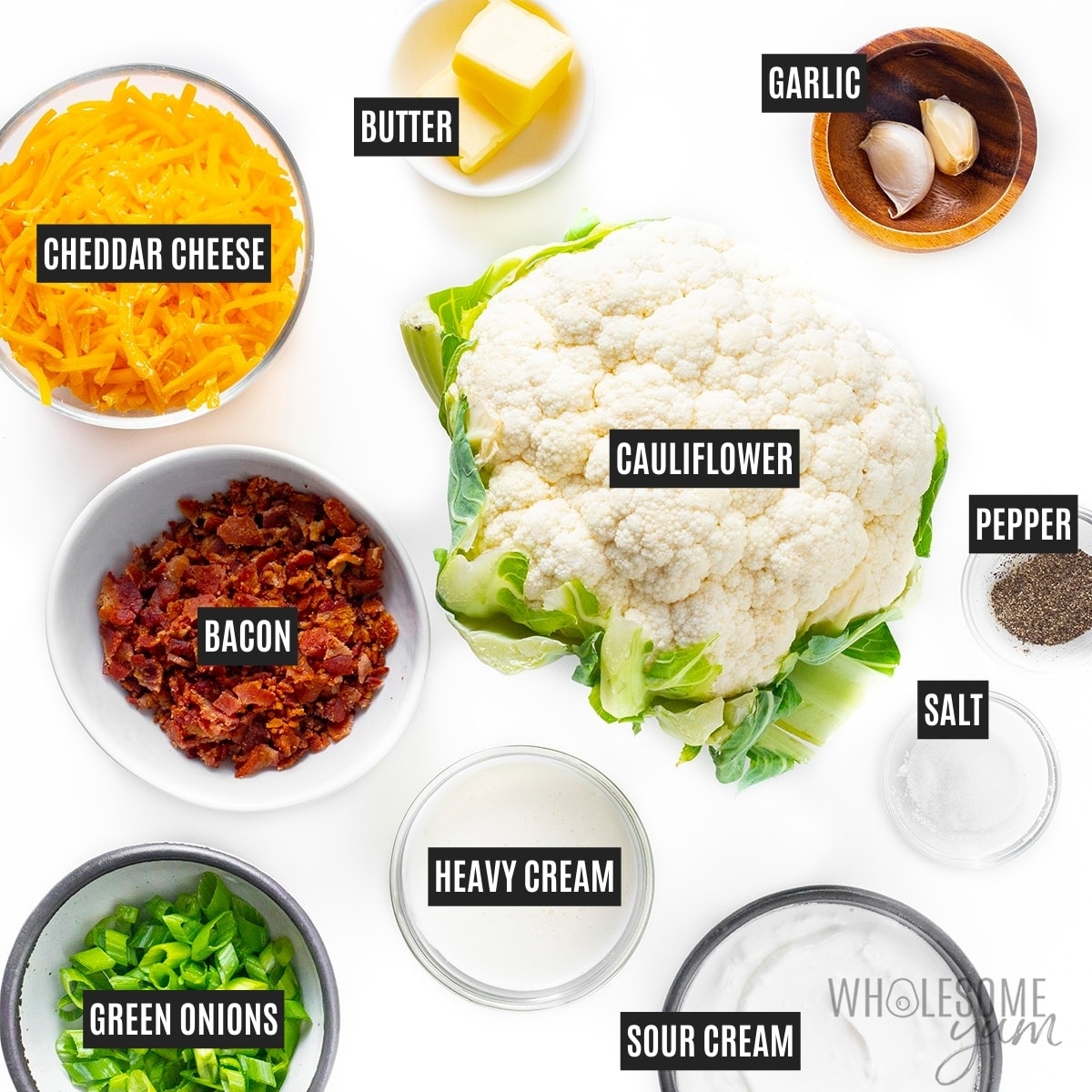 Cauliflower casserole recipe ingredients.
