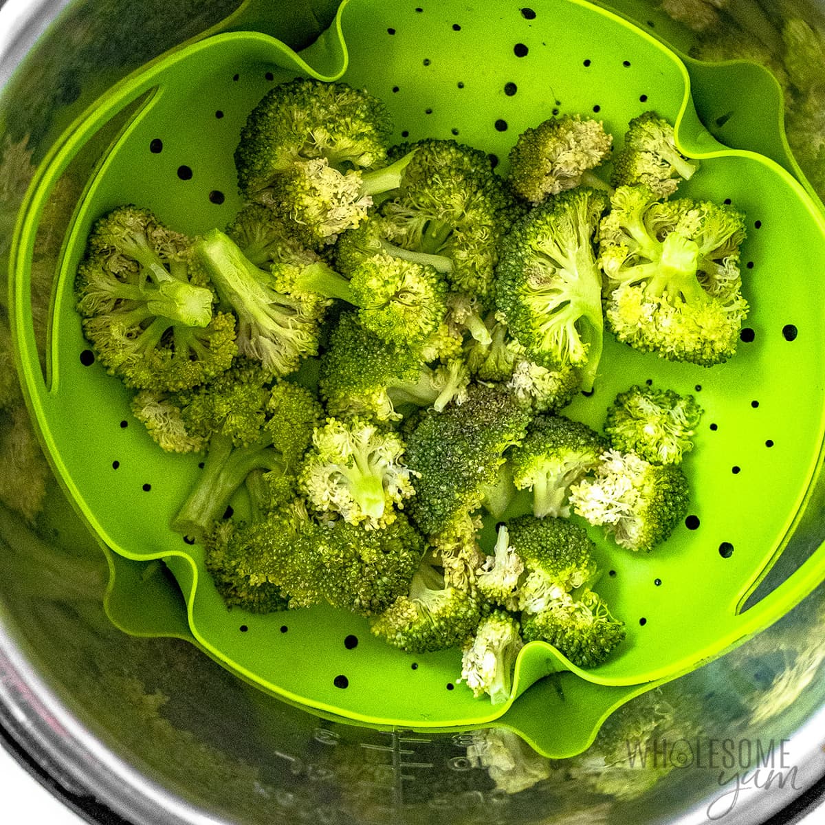 Broccoli in the Instant Pot with steamer basket.