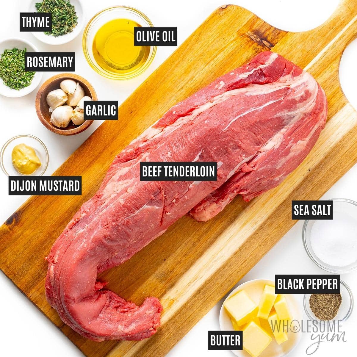 Ingredients for roasting beef tenderloin.