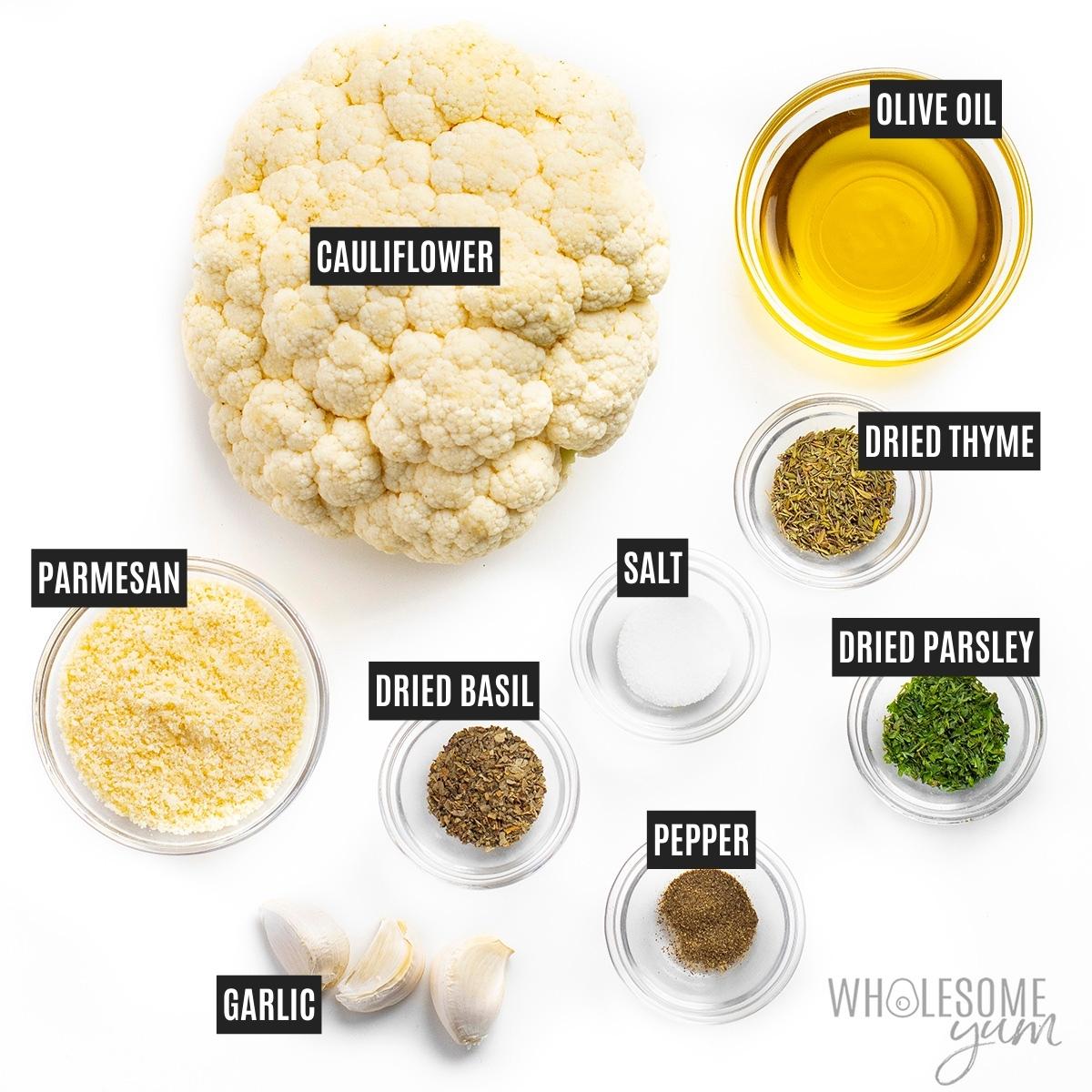 Ingredients for whole roasted cauliflower.