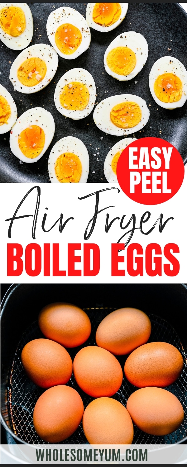 Air fryer boiled eggs recipe pin.