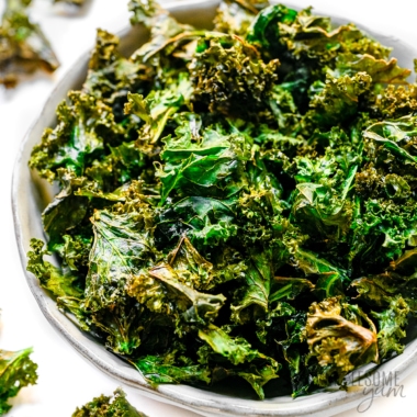Air fryer kale chips in a bowl.