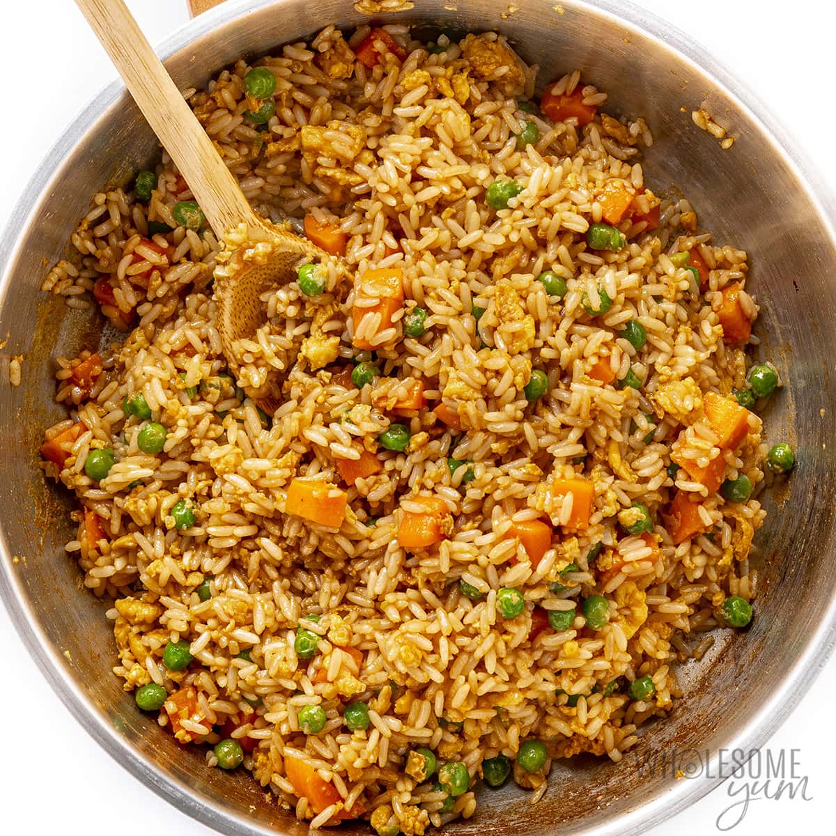 Cooked vegetable fried rice.
