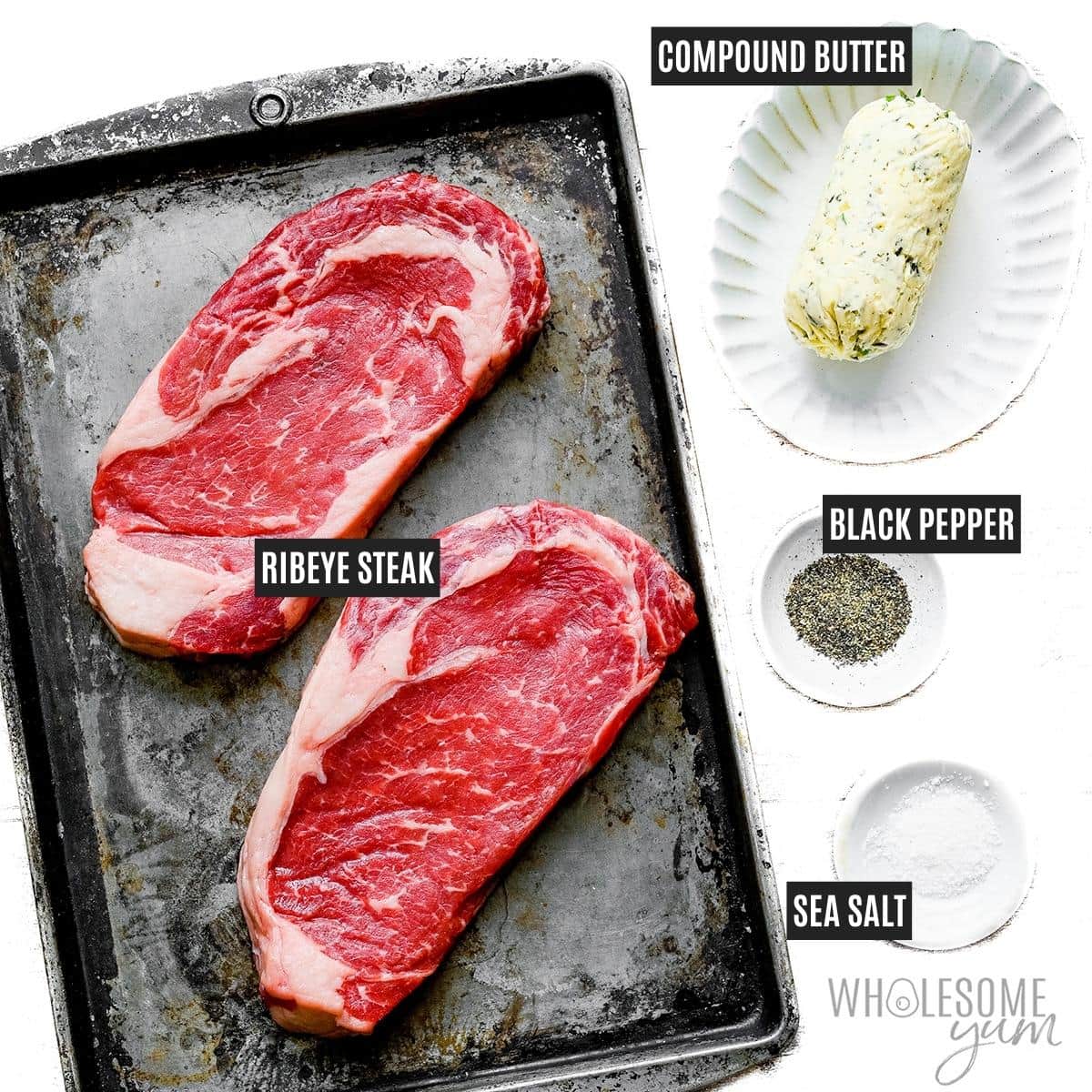 Ribeye steak recipe ingredients.