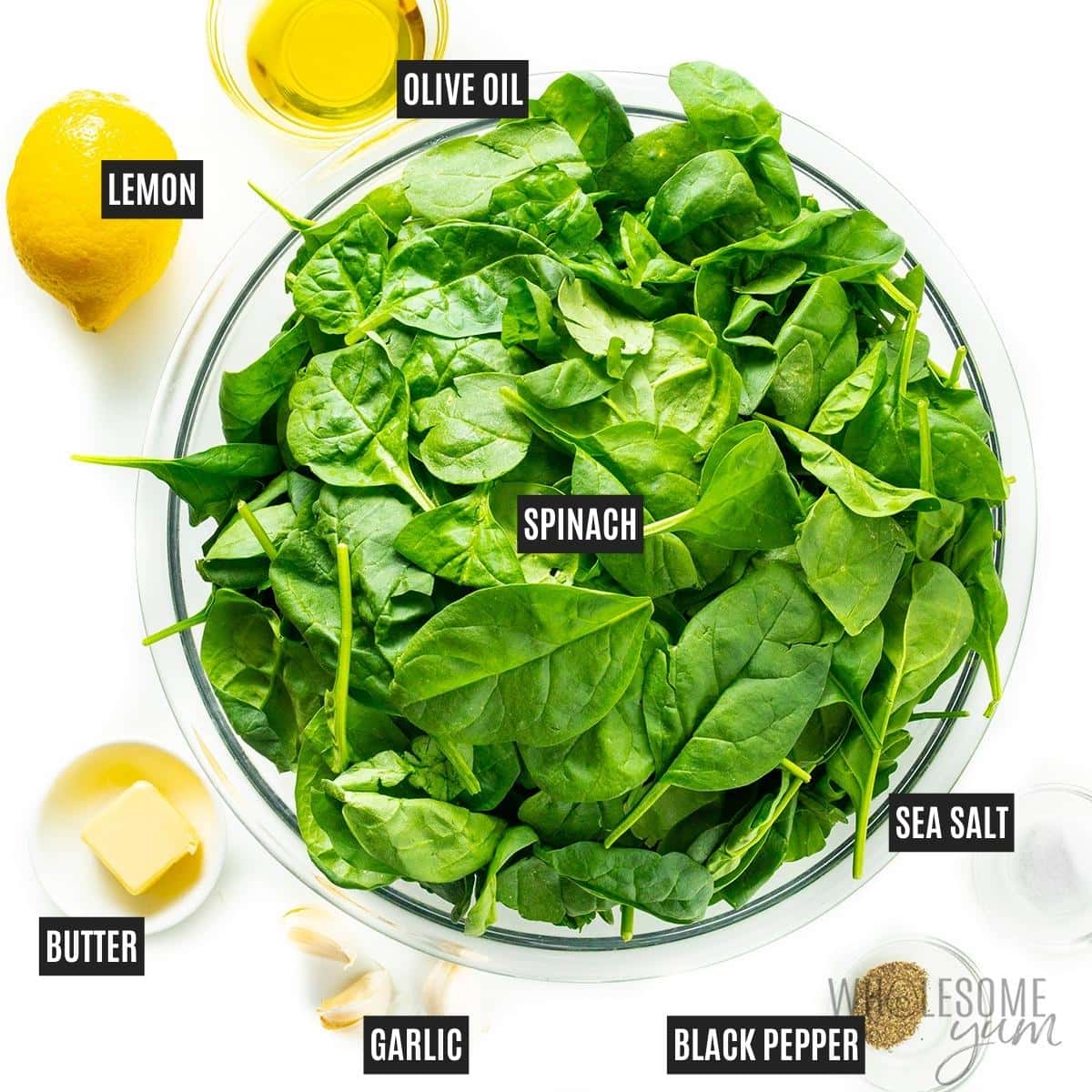 Ingredients for sauteing spinach.