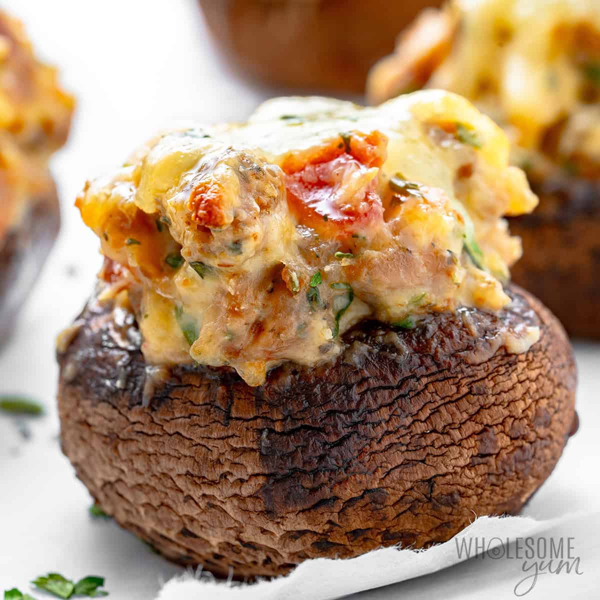 Stuffed mushrooms close up.