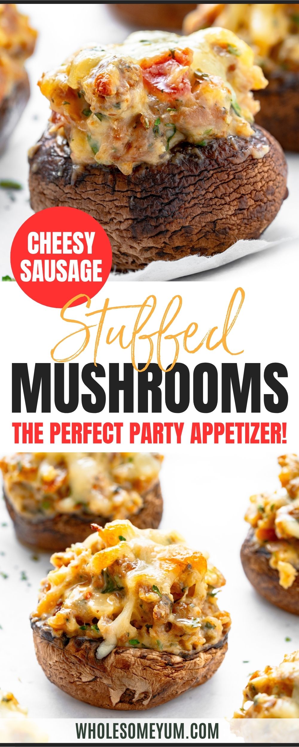Stuffed mushrooms recipe pin.