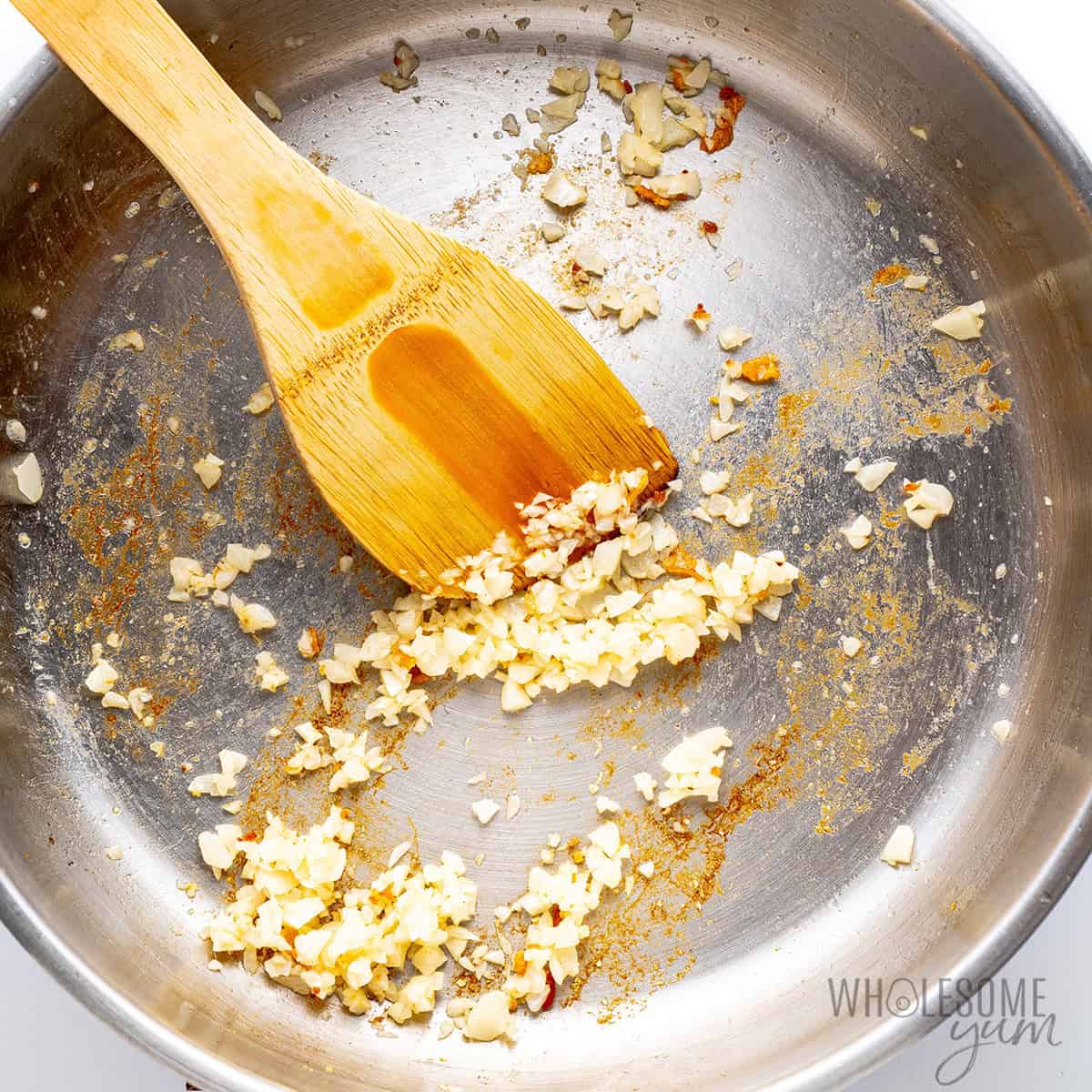 Garlic being sauteed.
