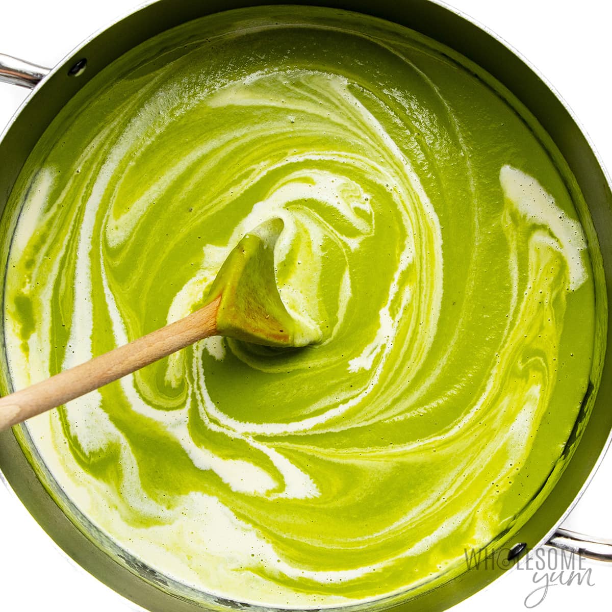 Stir the cream into split pea soup.