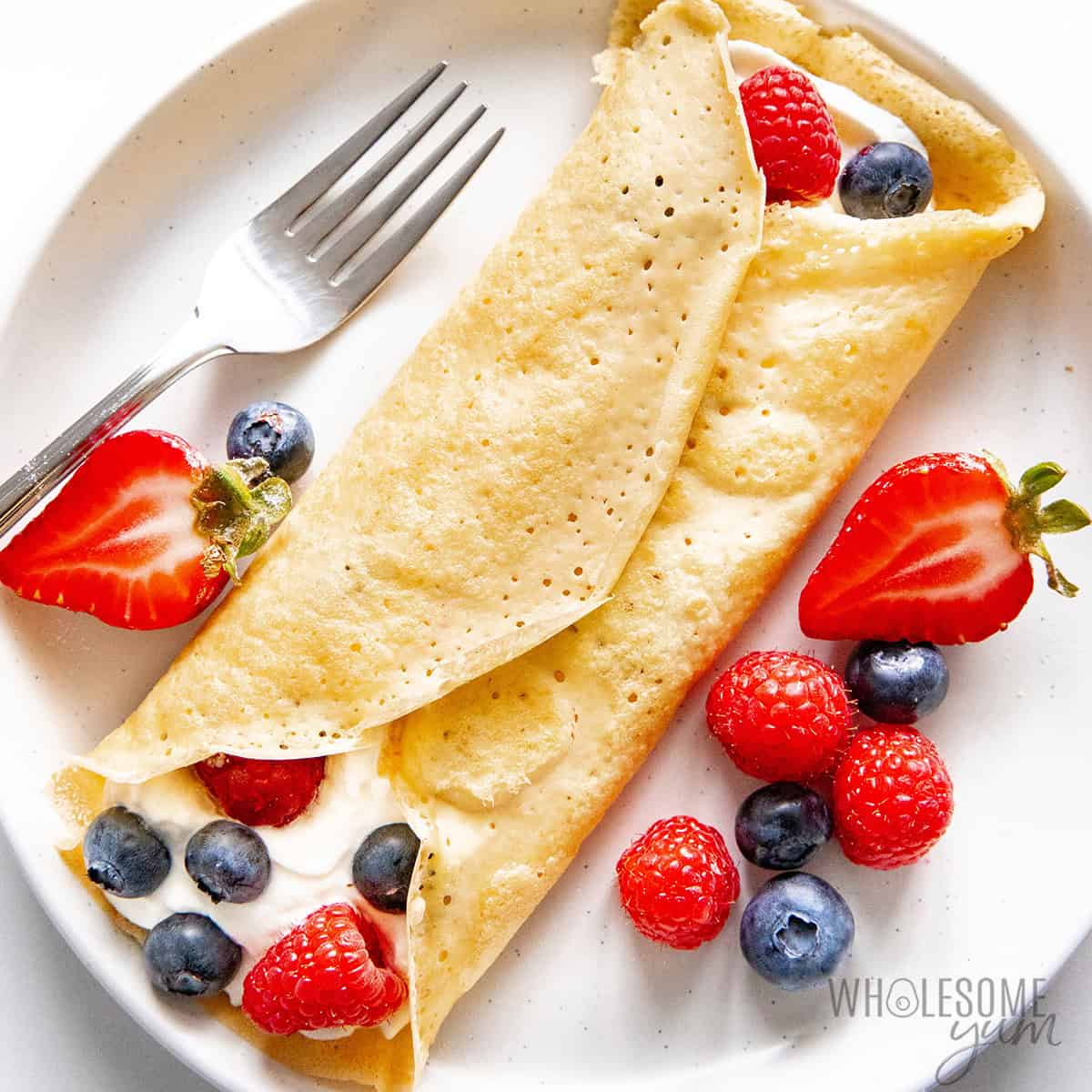Almond flour crepes on a plate.