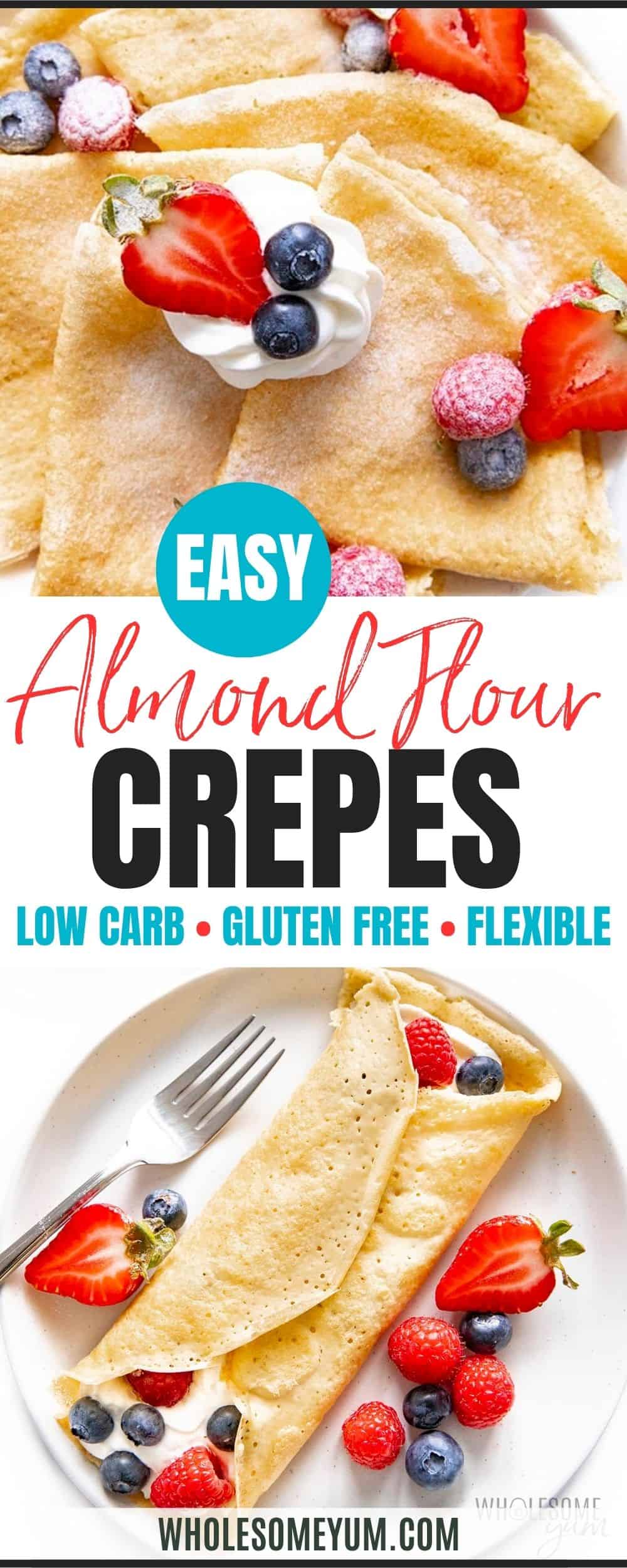 Almond flour crepes recipe pin.