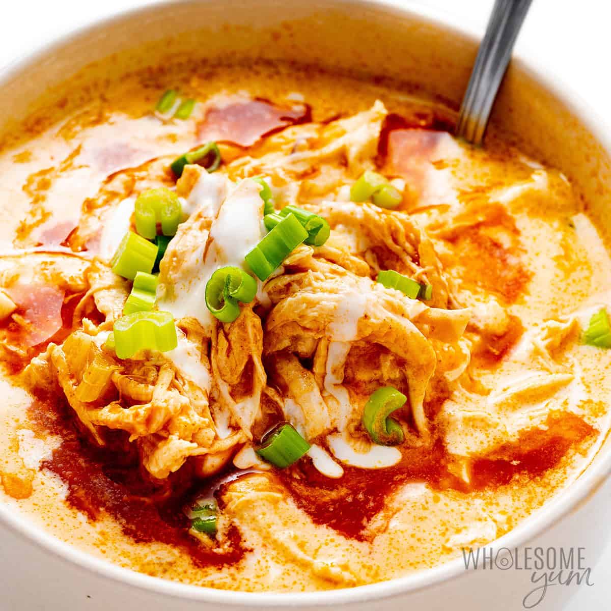 Buffalo chicken soup in a bowl.