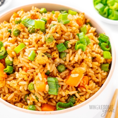Easy fried rice recipe in a bowl.