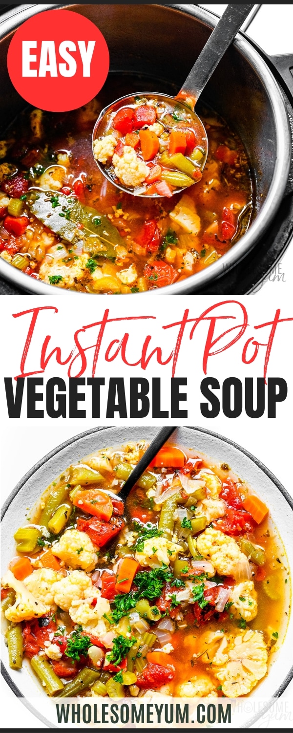 Instant Pot vegetable soup recipe pin.