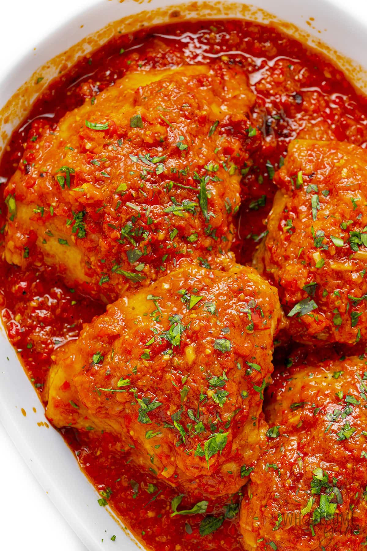 Paprika chicken in a dish.