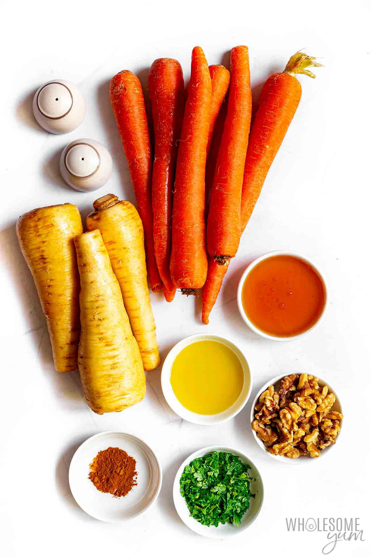 Ingredients for roasted parsnips and carrots.