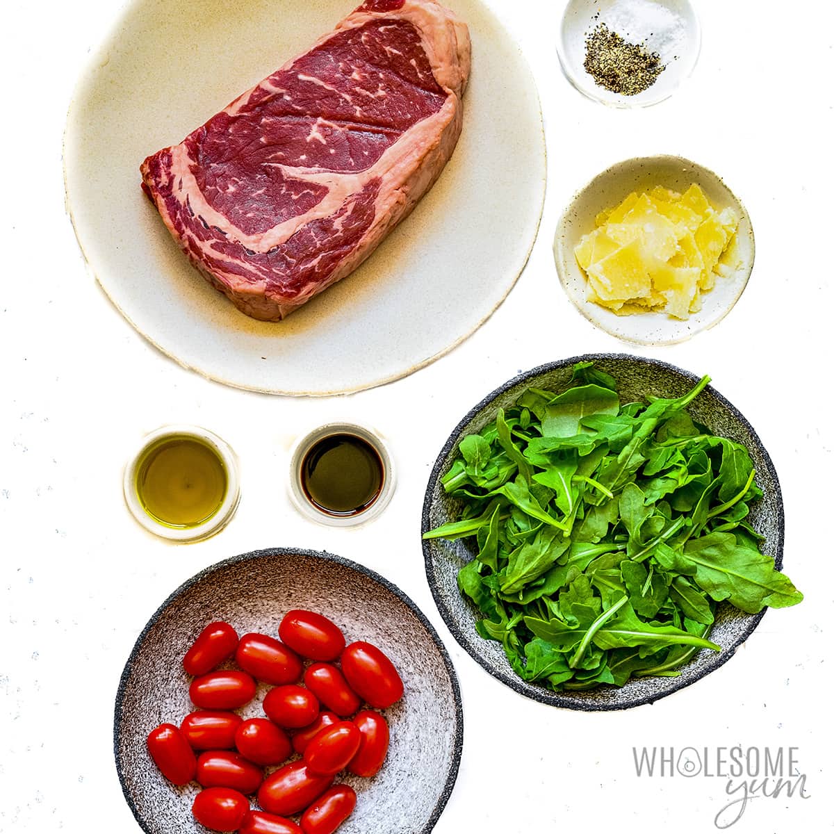 Steak salad ingredients.