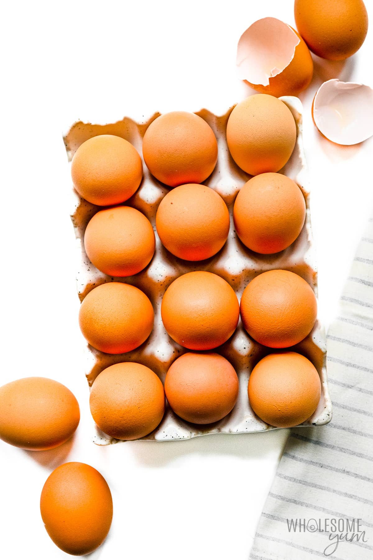 Eggs arranged in a carton.