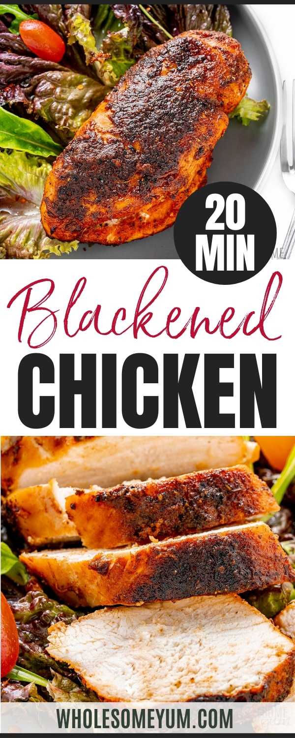 Blackened chicken recipe pin.