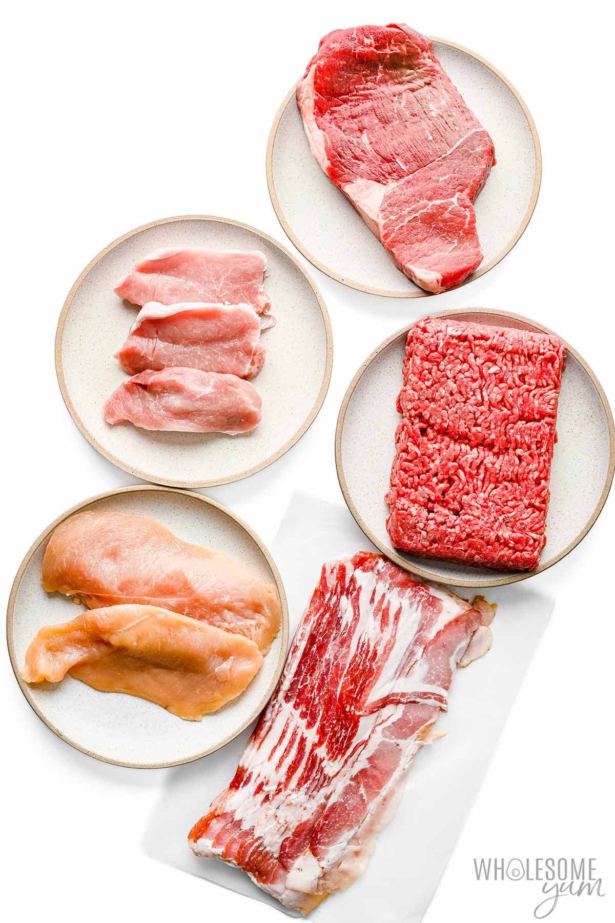 Healthy meats and protein on white background.
