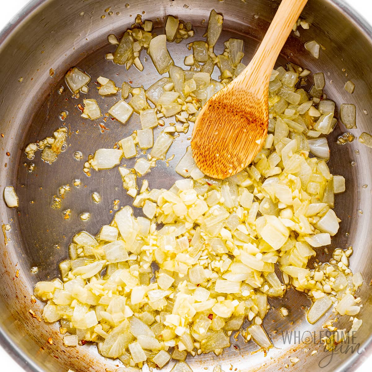 Sauteed onions and garlic in a skillet.