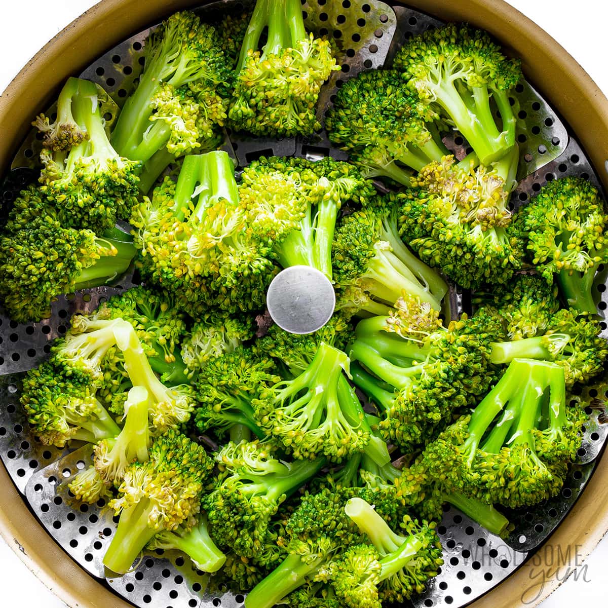 Steam the broccoli in a steamer.