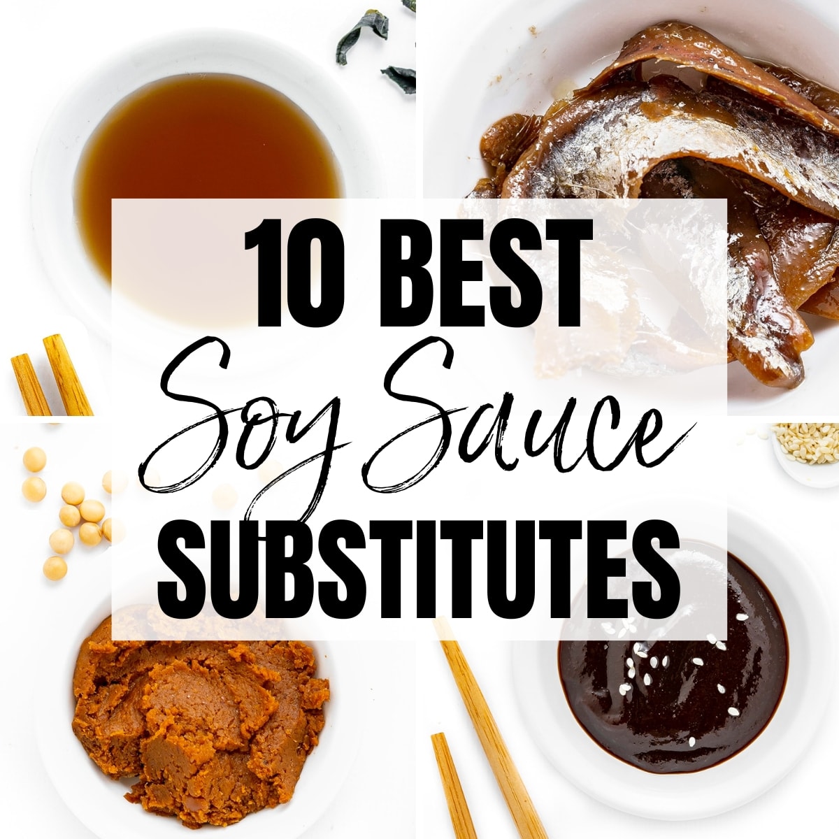 Soy sauce substitute ideas in bowls.