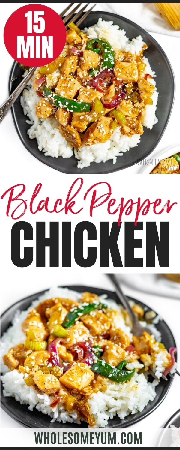Black pepper chicken recipe pin.