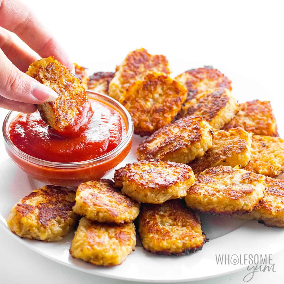 Cauliflower tots with ketchup.