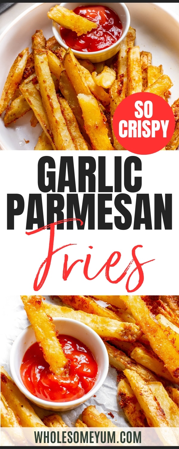 Garlic parmesan fries recipe pin.