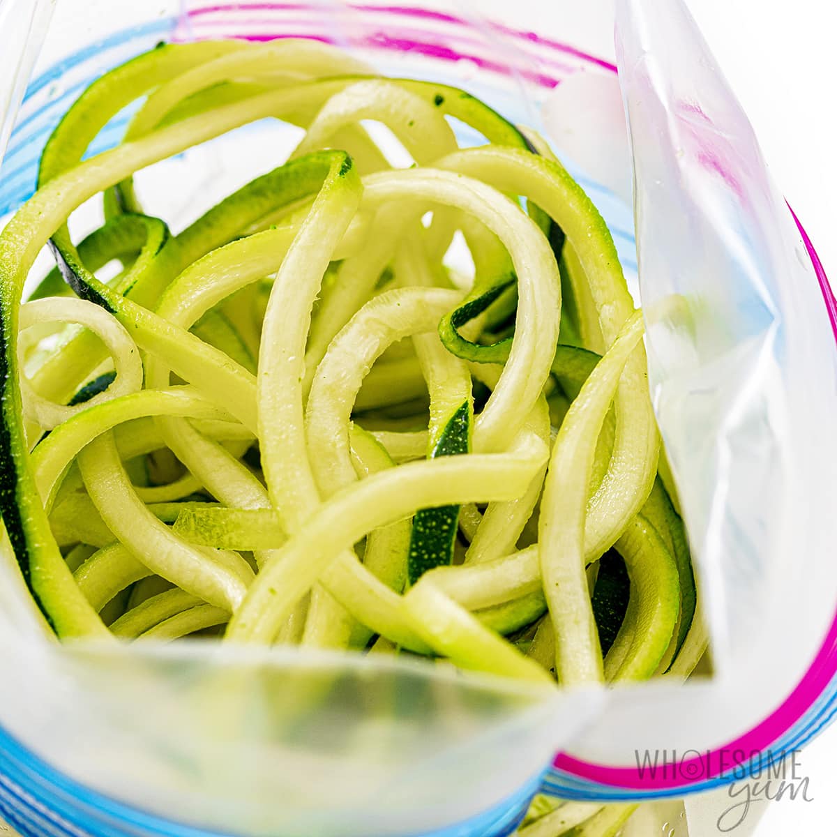 Zucchini noodles in a zip lock bag.