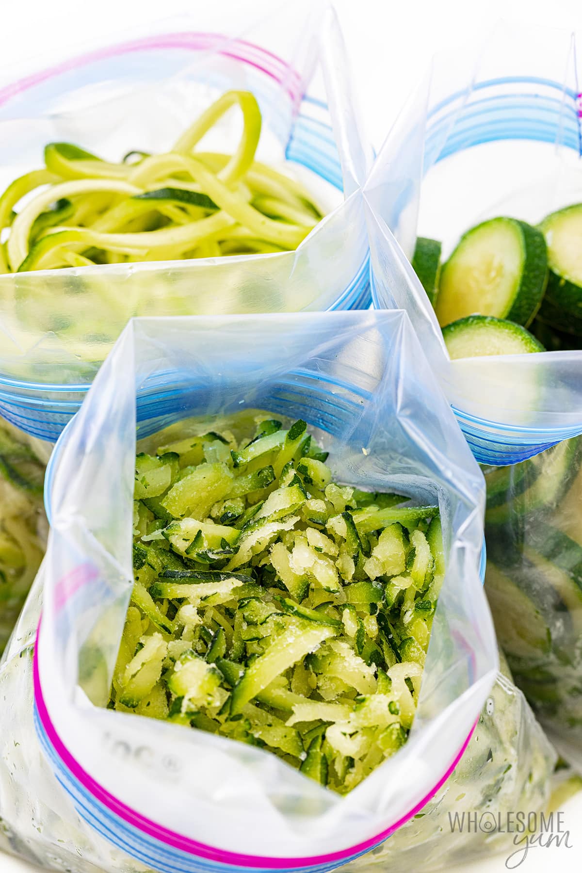 Three methods for how to freeze zucchini in freezer bags.