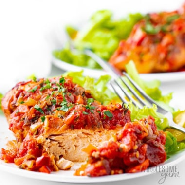 Slow cooker chicken cacciatore on a plate.