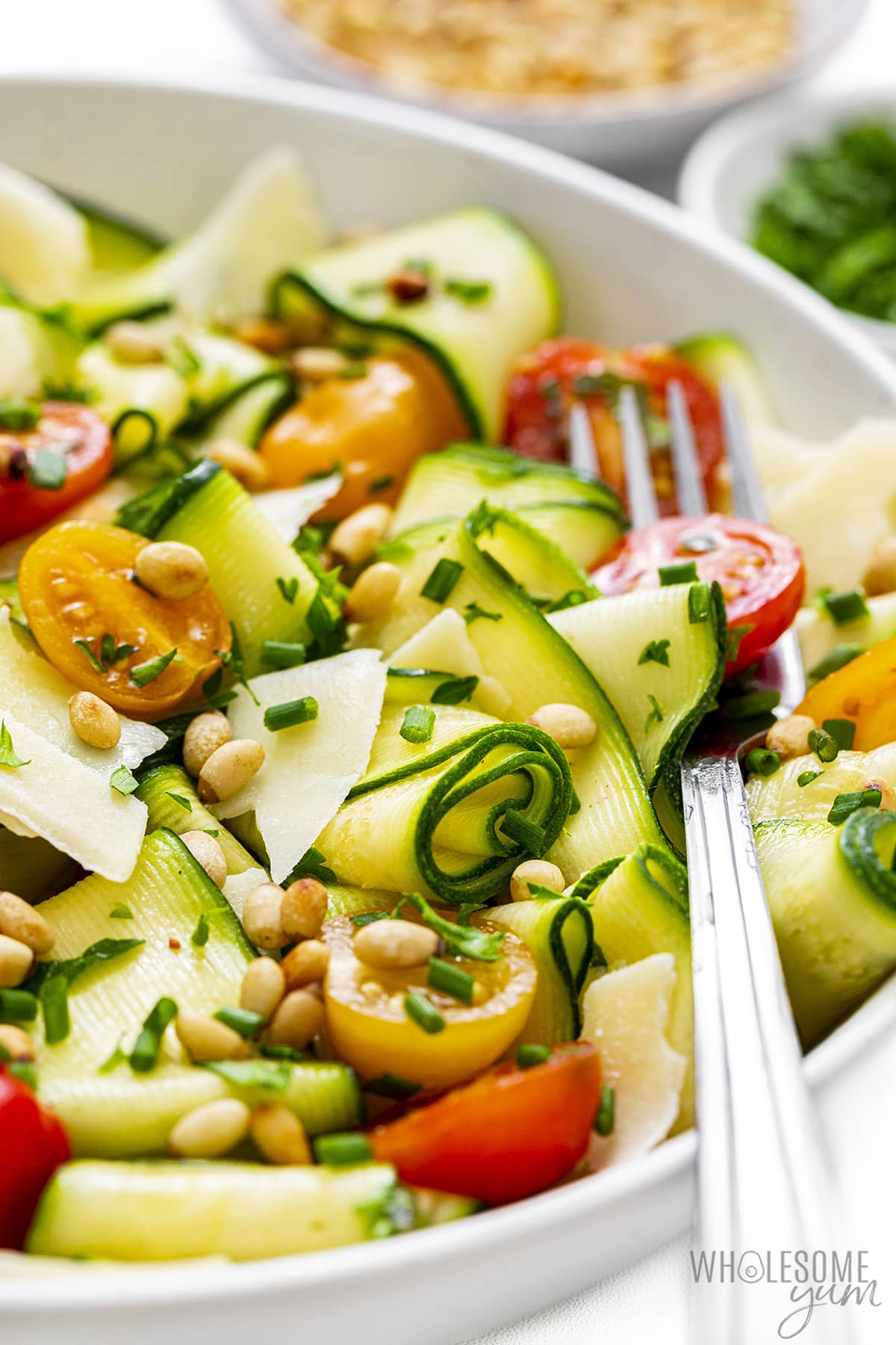 Zucchini salad recipe up close.