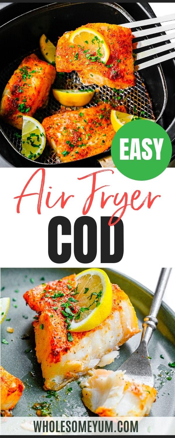 Air fryer cod recipe pin.