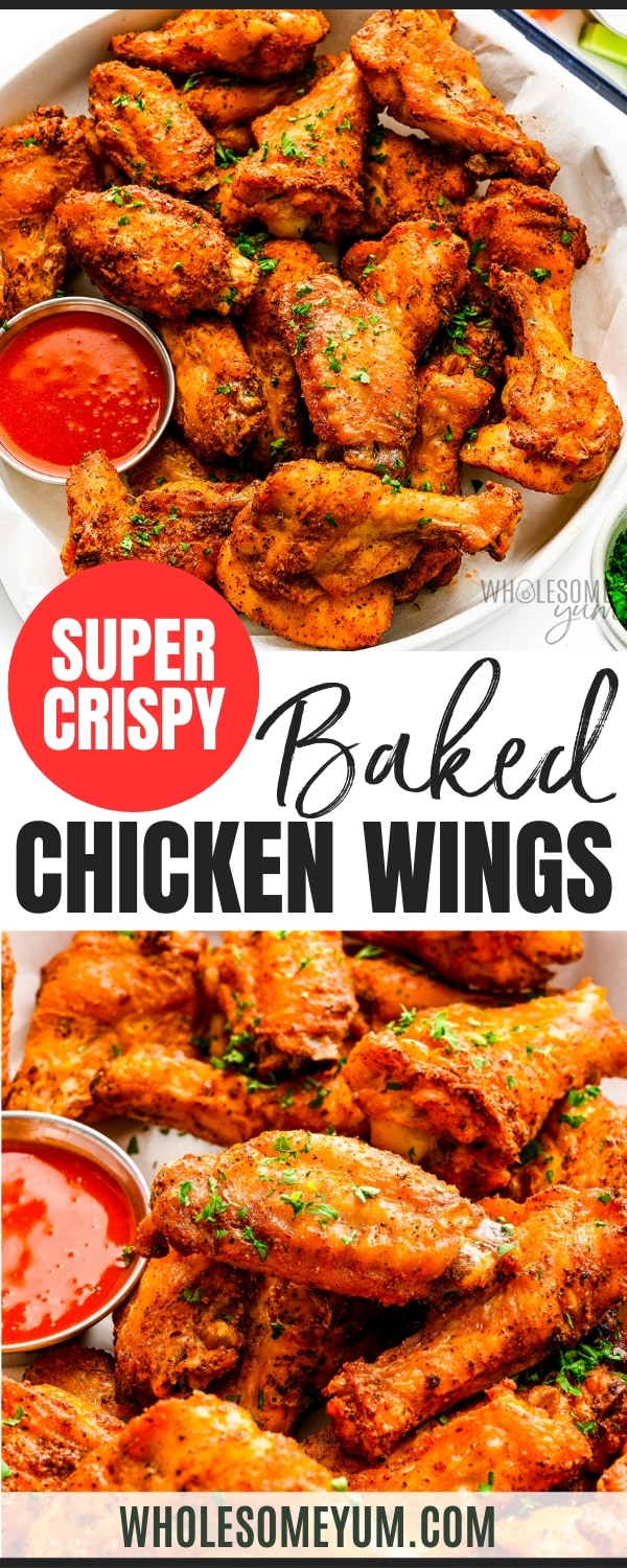 Baked chicken wings recipe pin.