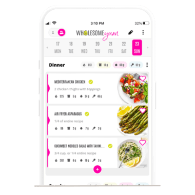 Wholesome Yum app with meal plan.