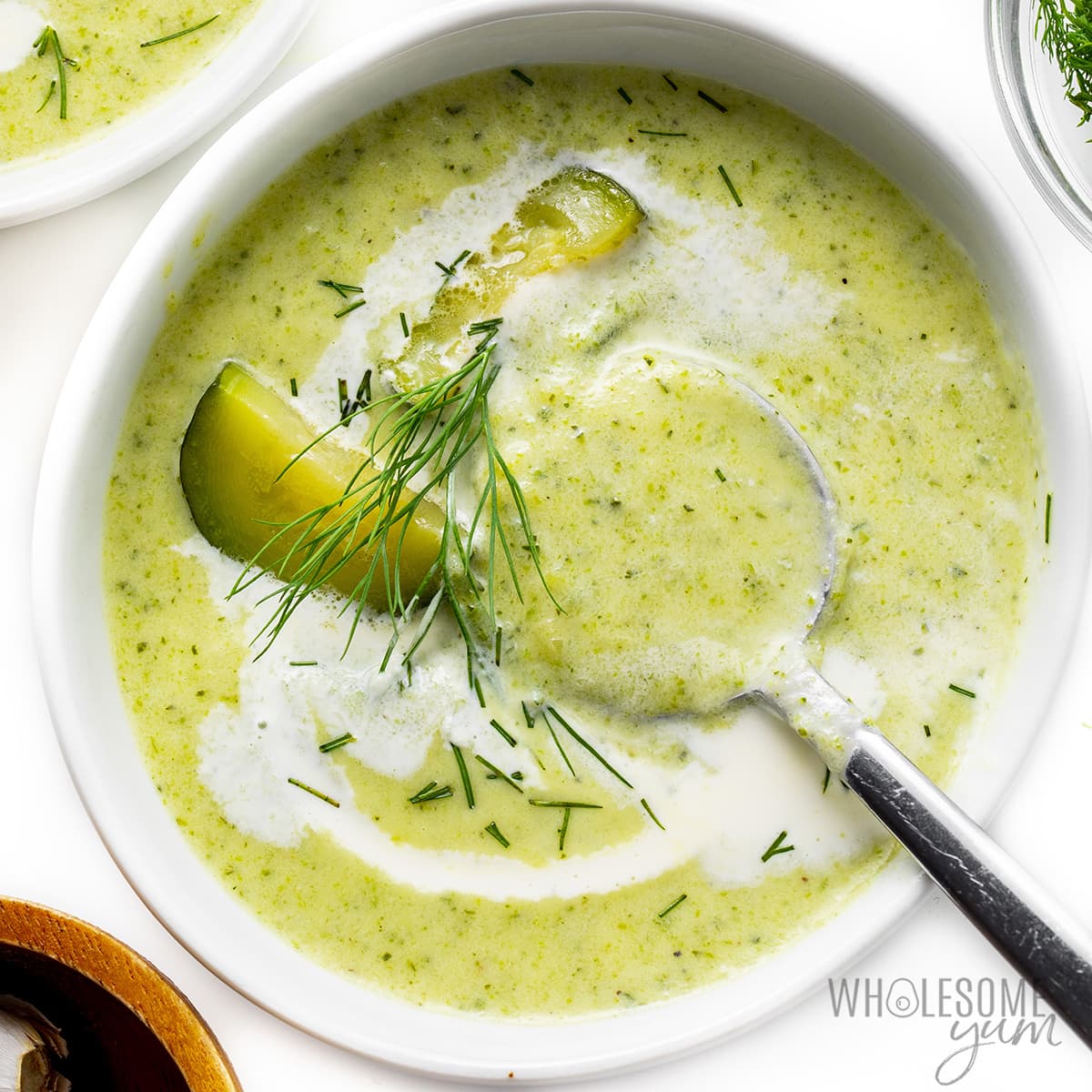 Zucchini soup in a bowl.