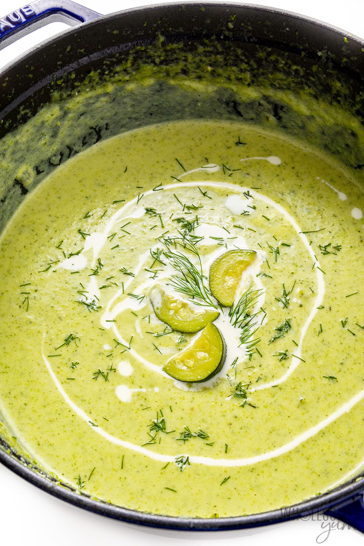 Zucchini soup in a stock pot.