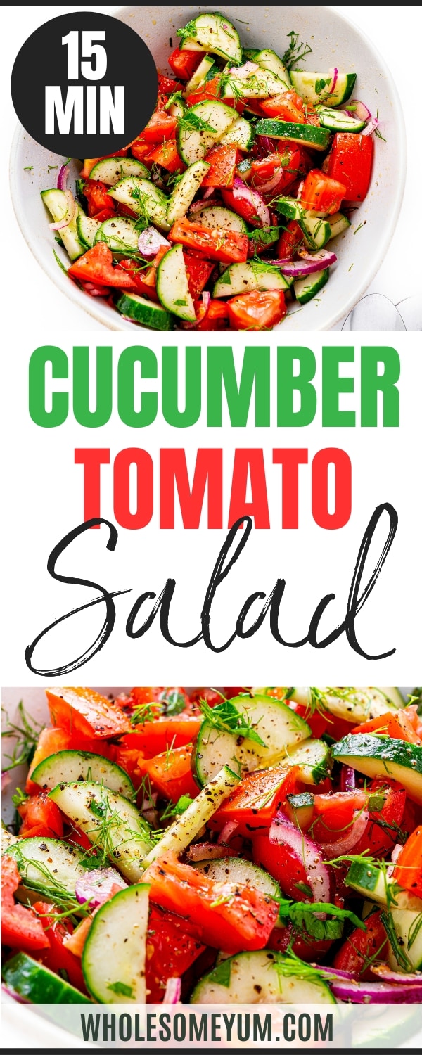 Cucumber tomato salad recipe pin.