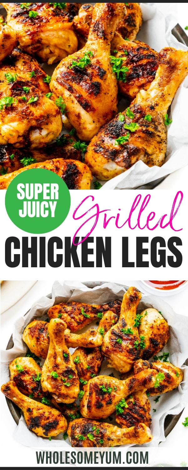 Grilled chicken legs recipe pin.