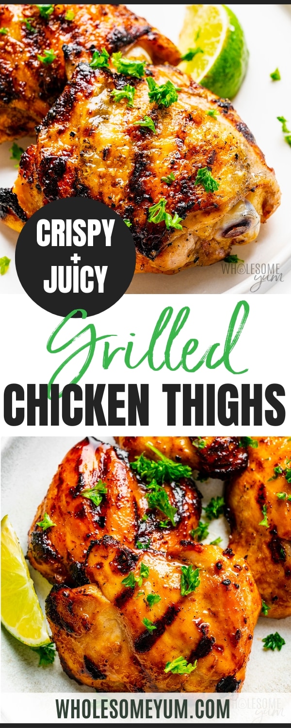 Grilled chicken thighs recipe pin.