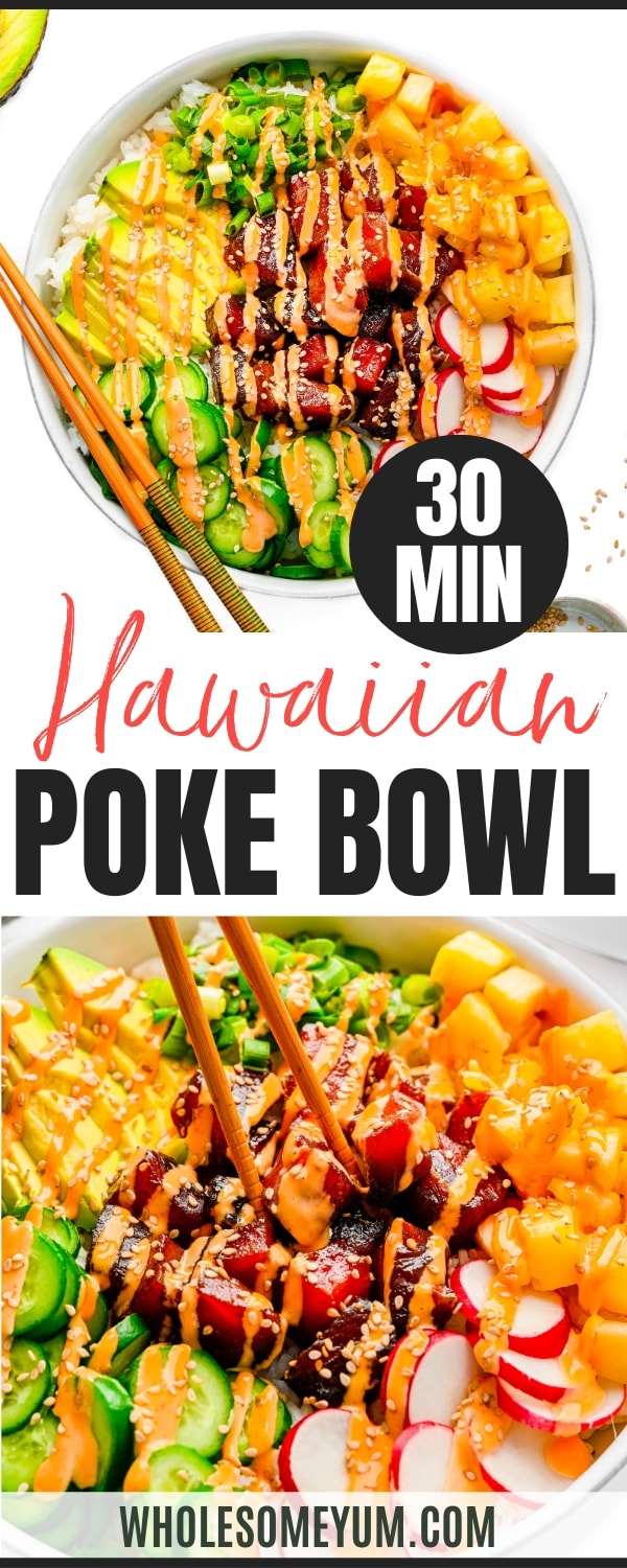 Hawaiian poke bowl recipe pin.