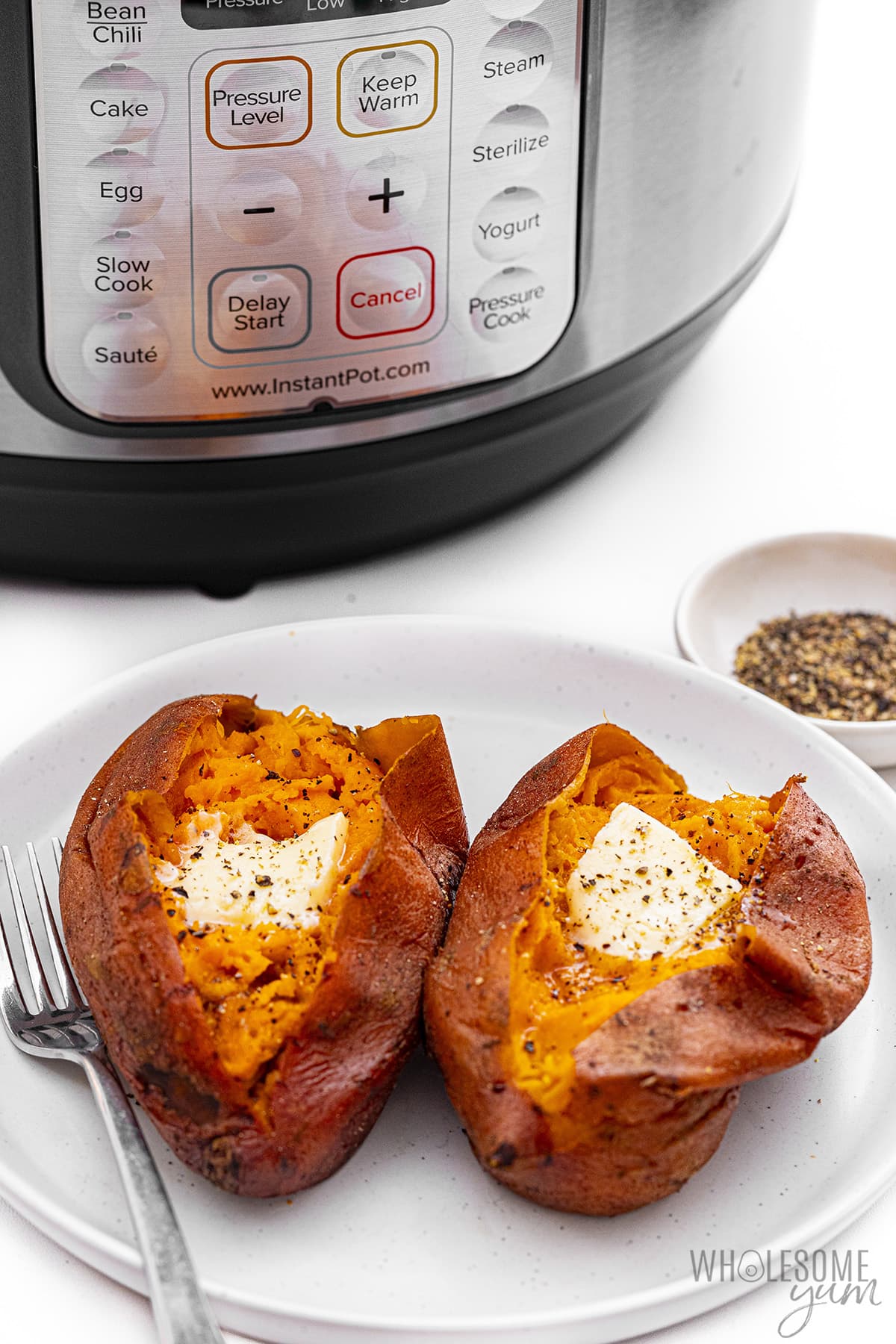Instant Pot Sweet Potatoes with Butter, Salt and Pepper.