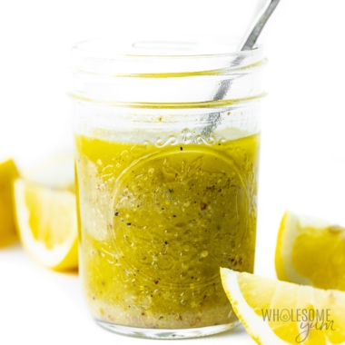 Lemon vinaigrette recipe in a jar.
