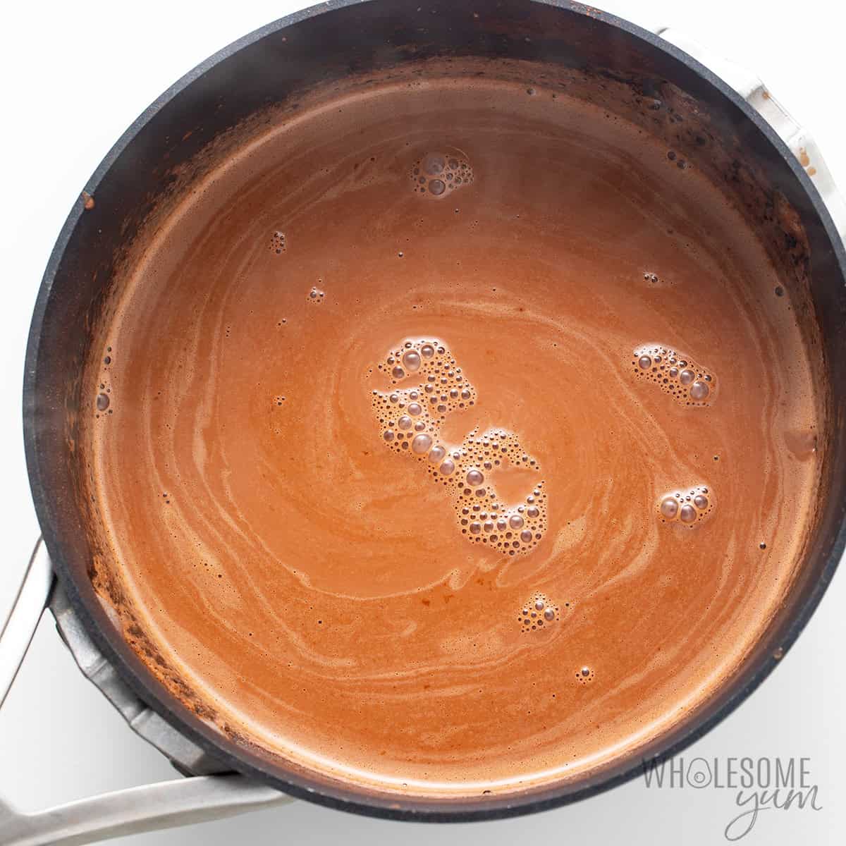 Protein ice cream base simmering in a saucepan.