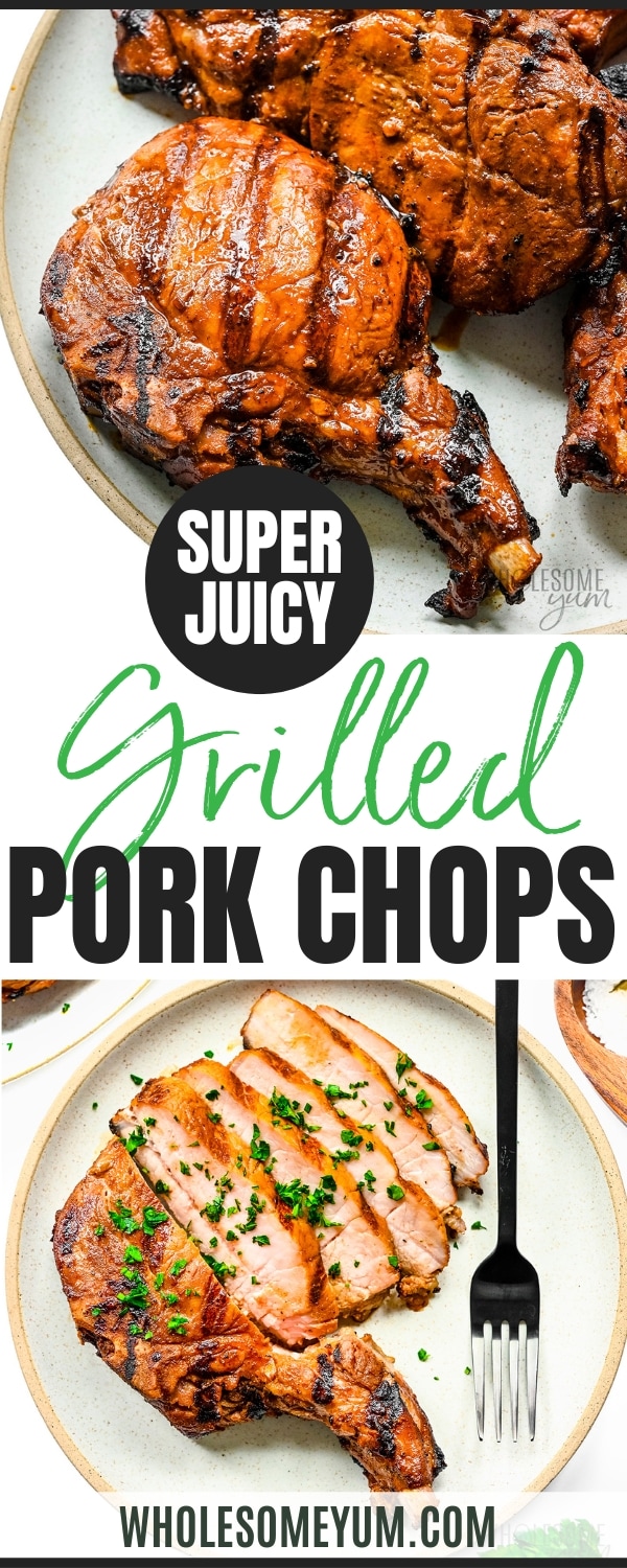 Grilled pork chop recipe pin.