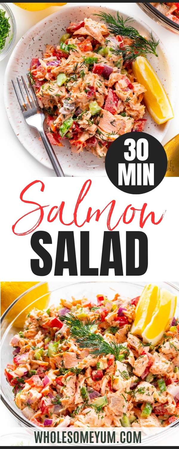 Salmon salad recipe pin.
