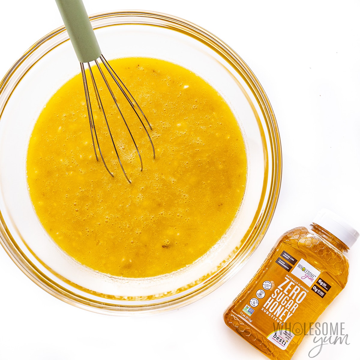 Combine wet ingredients in a bowl with zero sugar honey on the side.