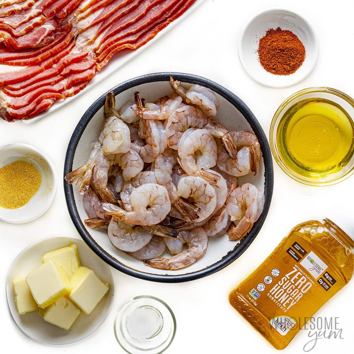 Bacon wrapped shrimp recipe ingredients.